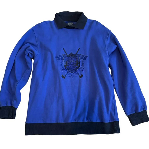 Escada Sport Men's Embroidered Sweatshirt Size M Blue Black Academia Collared - Picture 1 of 7